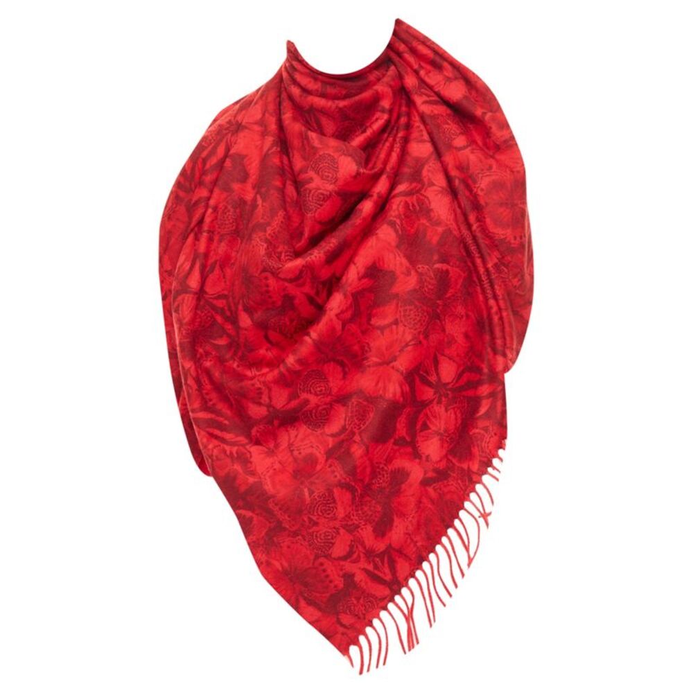 Valentino Camubutterfly cashmere butterfly print fringed shawl